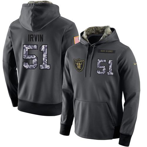 NFL Men's Nike Oakland Raiders #51 Bruce Irvin Stitched Black Anthracite Salute to Service Player Performance Hoodie - Click Image to Close